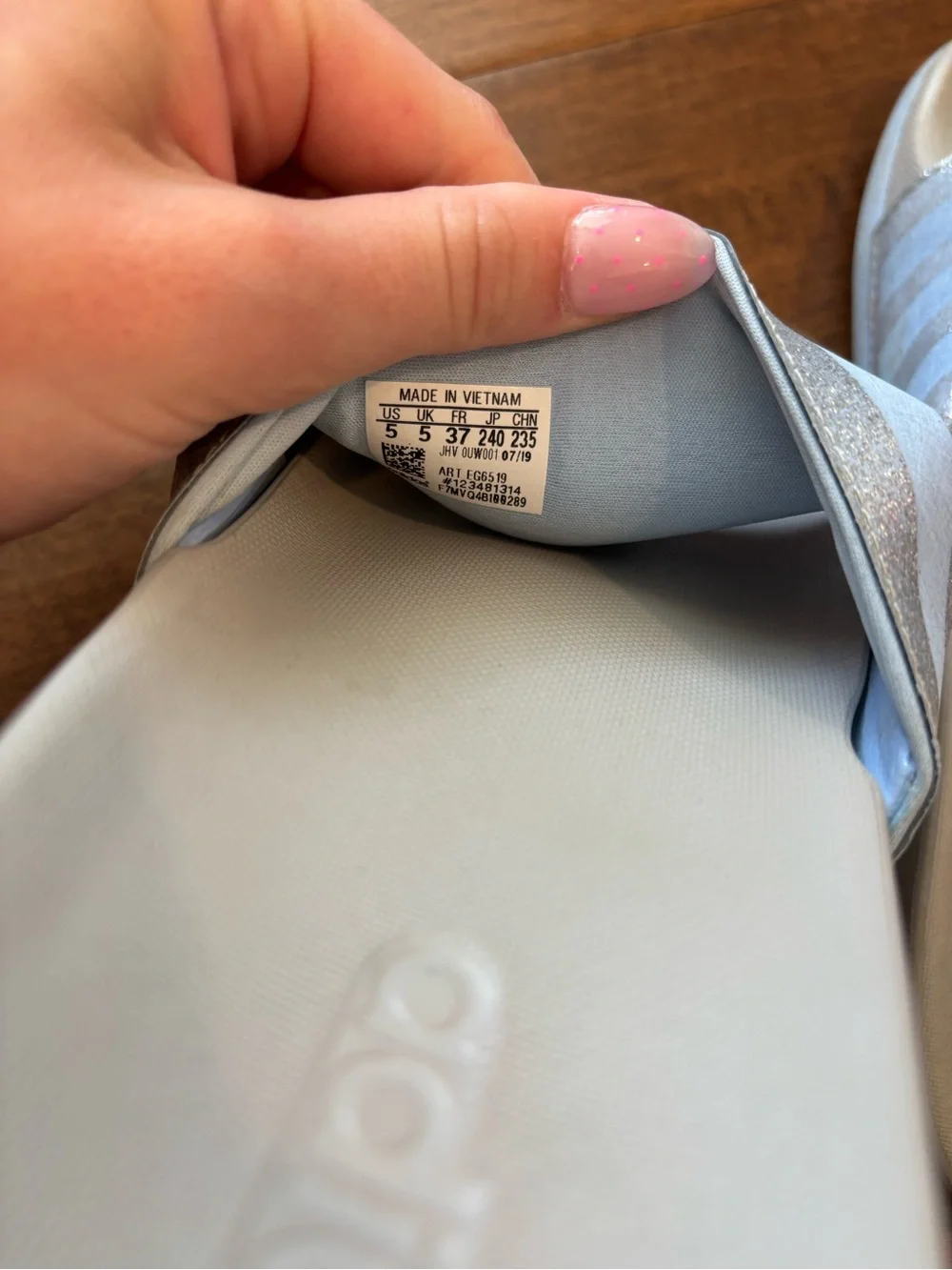 adidas Adilette Comfort Light Blue Glitter Slide Sandals